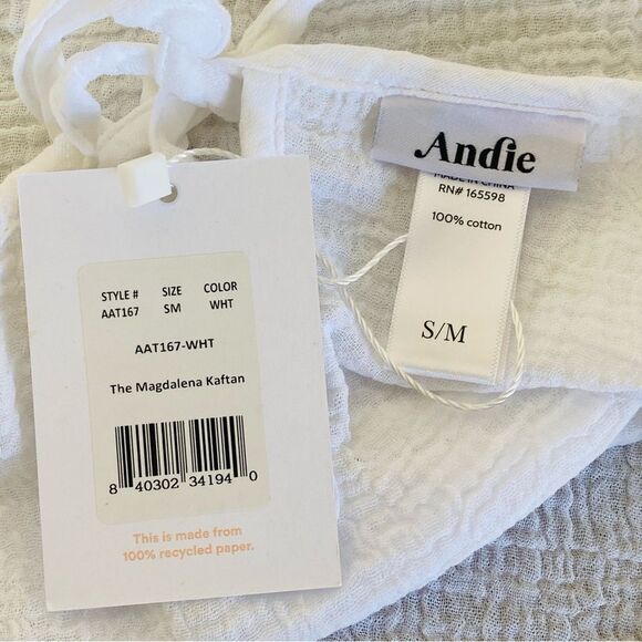 Andie White Magdalena Cotton Crinkle Gauze Kaftan Sz S/M NWT - Picture 7 of 12